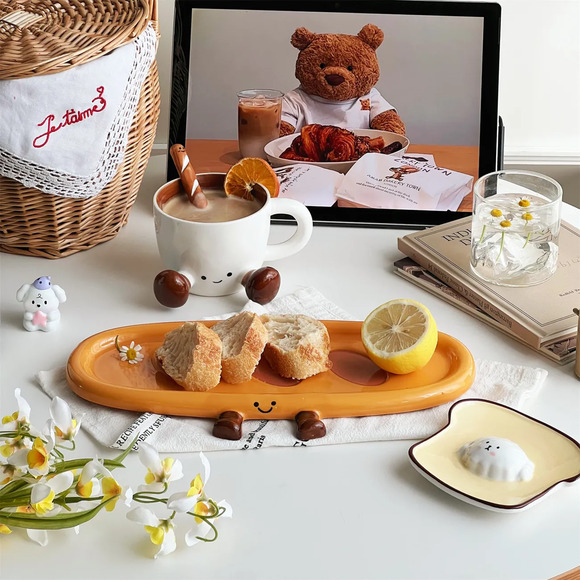 Adorable Ceramic Baguette Plate - Breakfast Snack Tray Fun & Functional Design - Picture 2 of 4